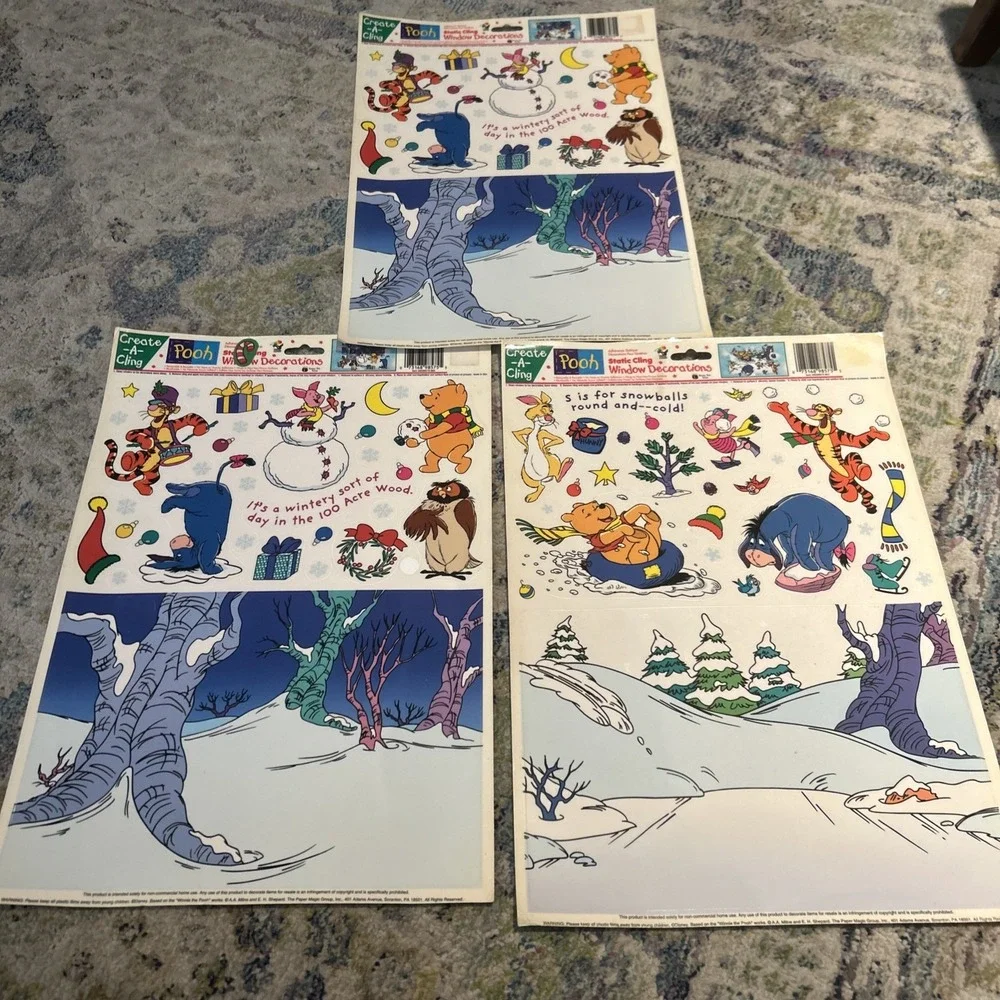Disney Winnie the Pooh Christmas Window Clings Vintage Create-A-Cling Lot of 3